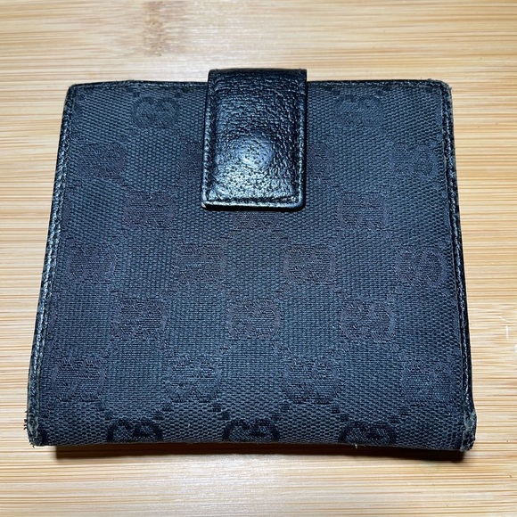 GUCCI GG Logo Plate Canvas Leather Card Bil Wallet Medium Monogram - Picture 2 of 10